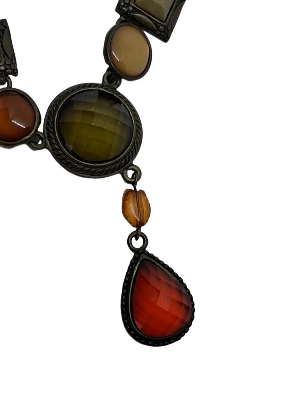 Vintage Earth Tone Mixed Media Statement Necklace - Bronze Tone Goth Romantic - Picture 4 of 9